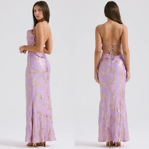 HOUSE OF CB 'Capriana'  Orchid Jacquard Satin Gown - Picture 2 of 6